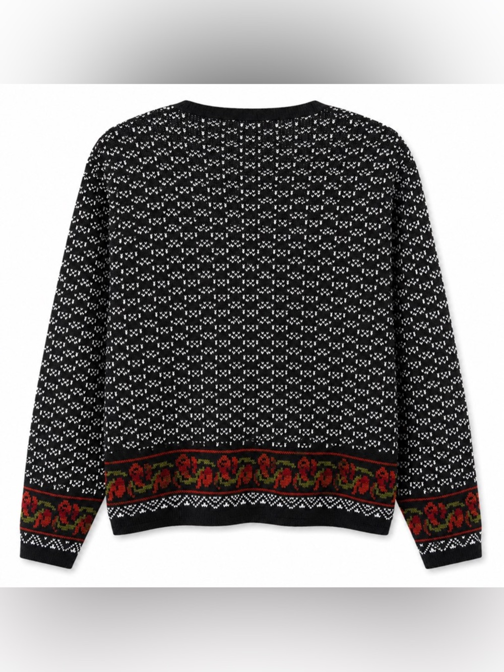 Vintage Tally-Ho Nordic Floral Knit Cardigan Sweater Black White L - Picture 4 of 6